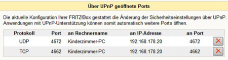 UPnP-Portfreigaben