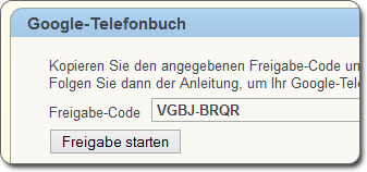 Freigabe-Code für Google-Telefonbuch