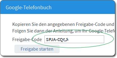 Freigabe-Code für Google-Telefonbuch