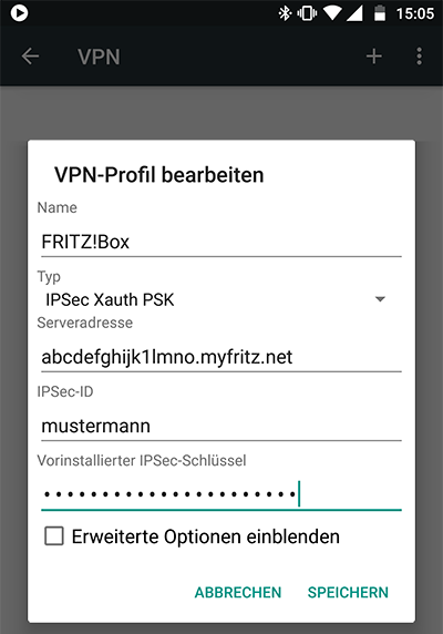 fritz box vpn android