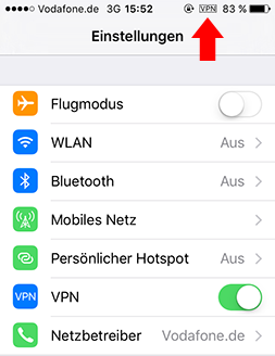 VPN-Verbindung in iOS hergestellt