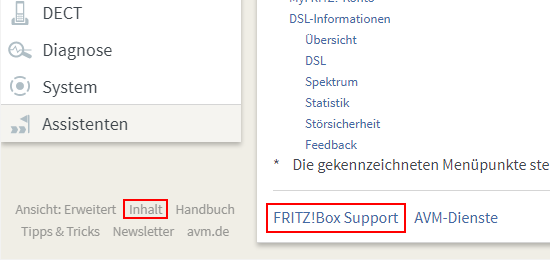 Link auf Inhalt und FRITZ!Box Support