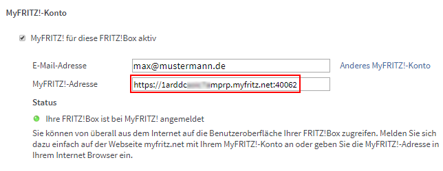 MyFRITZ!-Domainname für HTTPS-Zugriff