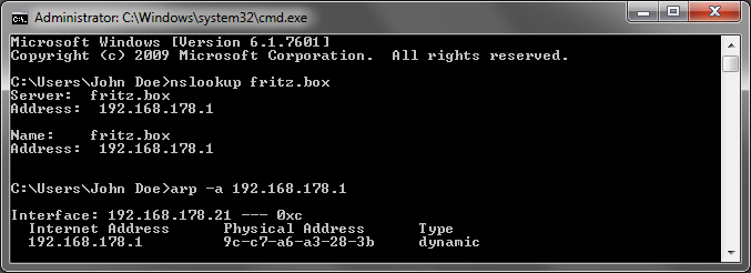 Using nslookup to determine the MAC address