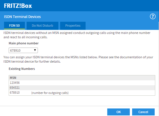 Settings for the ISDN PBX in the FRITZ!Box user interface