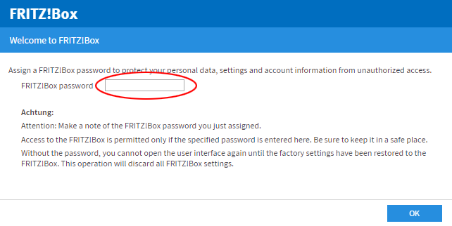 Assigning a password for user interface
