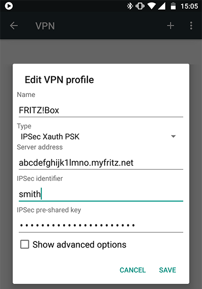 Configuring a VPN connection in Android