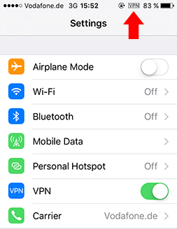 VPN connection established in iOS
