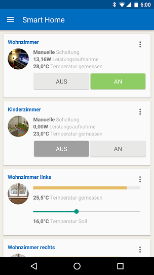 Smart home menu in MyFRITZ!App