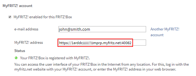 MyFRITZ! domain name for HTTPS access