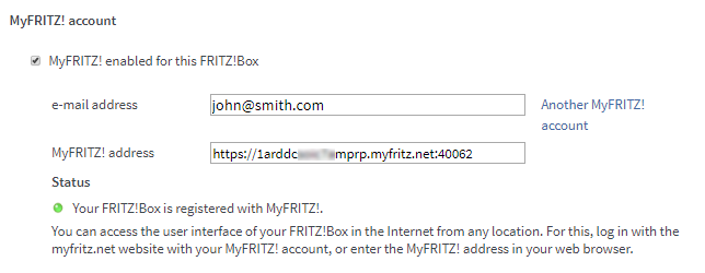 MyFRITZ! account in the FRITZ!Box user interface