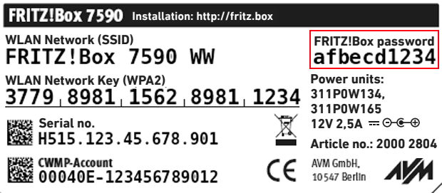 Determining the password | International interface Cable for the FRITZ!Box AVM 6660 user | FRITZ!Box