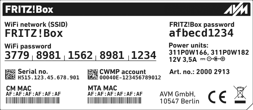 Serial number, CM MAC and MTA Mac