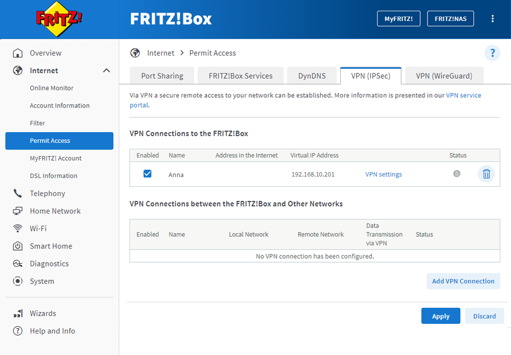 Connecting a FRITZ!Box set up as a VPN client (IPSec) to another FRITZ ...