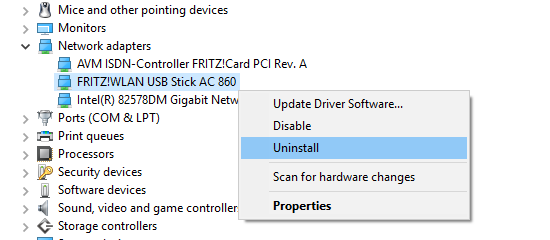 Desinsalar el FRITZ!USB Stick a través del Administrador de dispositivos