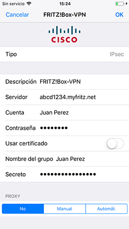 Configurar la conexión VPN en iOS
