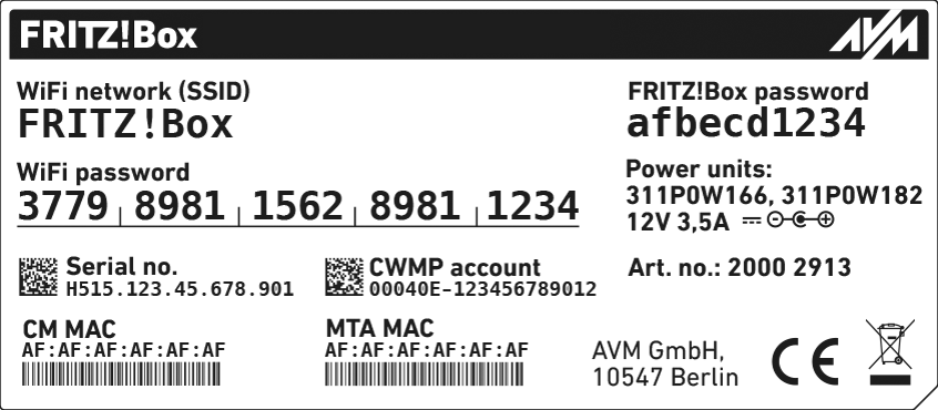 Número de serie, CM MAC y MTA Mac