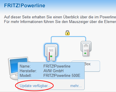 Ventana de información del adaptador FRITZ!Powerline