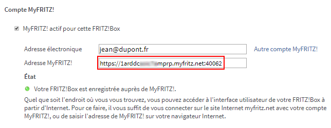 Nom de domaine MyFRITZ! pour l'accès HTTPS