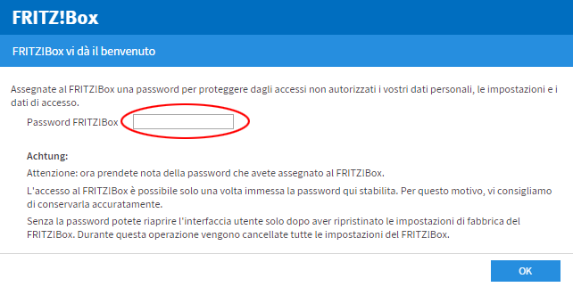 Assegnare una password per l'interfaccia utente