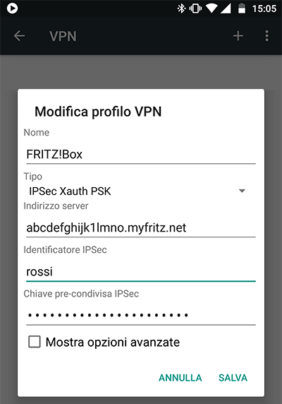 Configurare una connessione VPN in Android