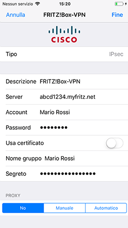 Configurare una connessione VPN in iOS