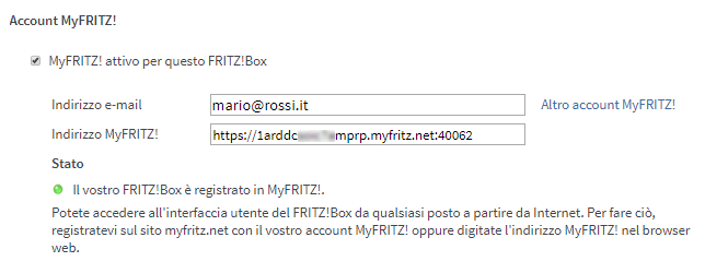 Account MyFRITZ! nell'interfaccia utente del FRITZ!Box