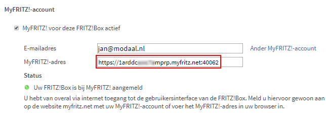 MyFRITZ! domeinnaam voor toegang via HTTPS