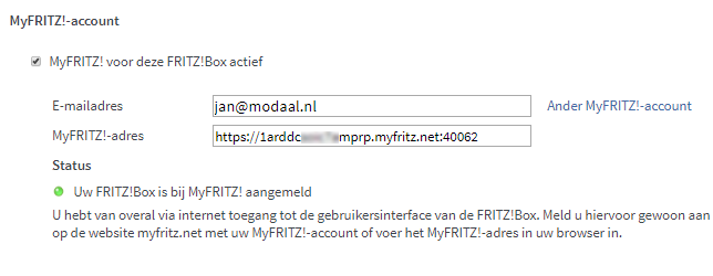 MyFRITZ-account in de FRITZ!Box-gebruikersinterface